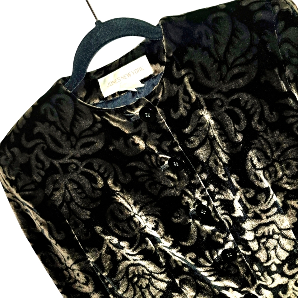 Vintage 1980's Velvet Floral Burnout Blazer w/ Shoulder Pads
